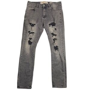 Street Jeans Mens 32x32 Skinny Fit Distressed Ripped Grey Denim Stretch Pants